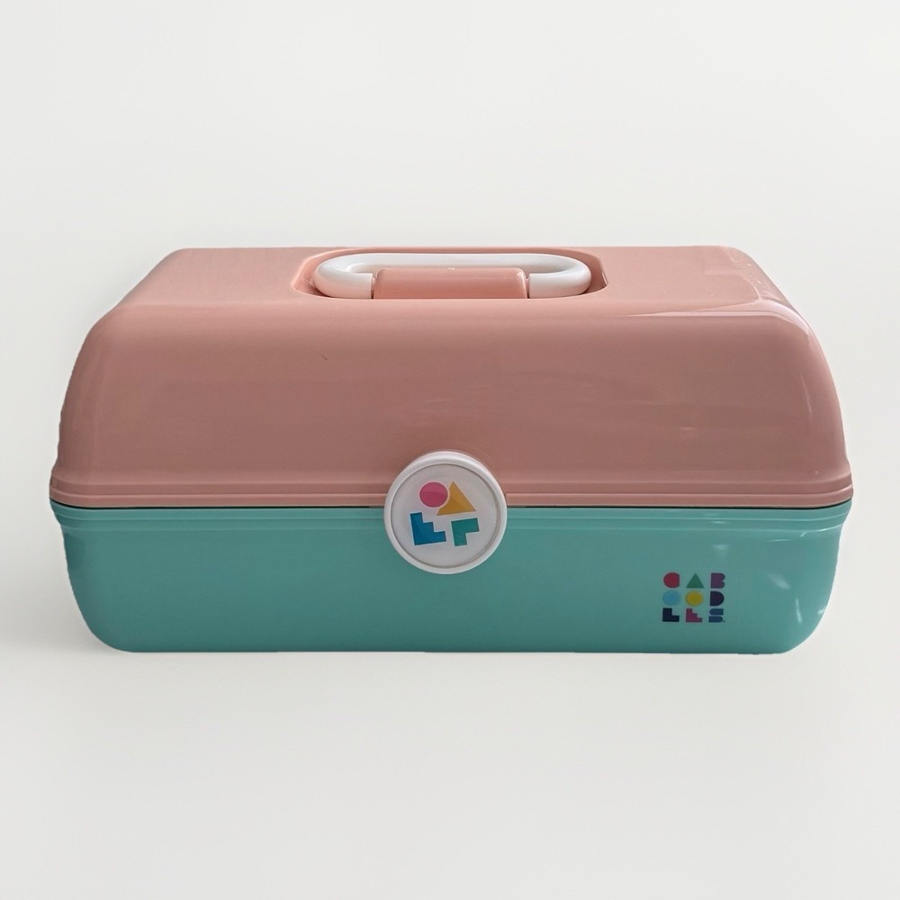 Vtg Caboodles 3 Tier Makeup Travel Case w/Vanity Mirror Peach & Mint Green USA